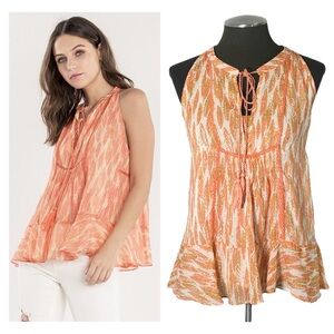 Miss Me – Sizzle and Shine Sheer Feather Sleeveless Tie Front Top – Medium